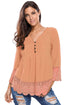 Sexy Light Orange Lace Detail Button Up Sleeved Blouse
